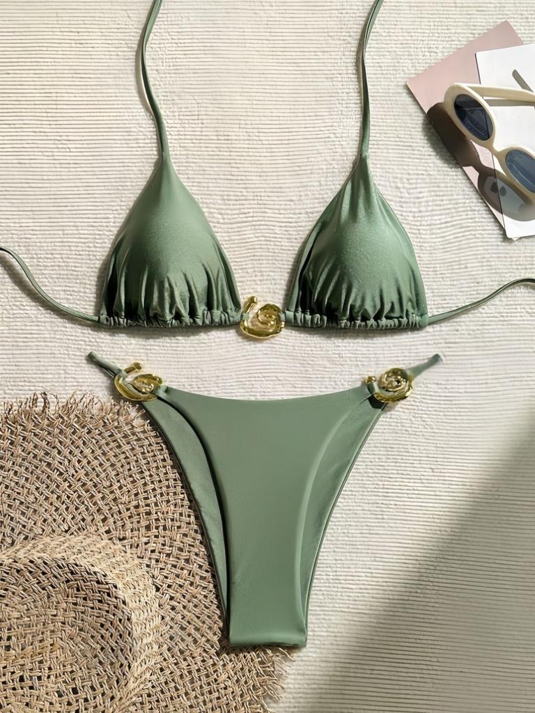 Swimsuit Bikini Women's New Split Solid Color Sexy Halter Swimsuit Bikini New