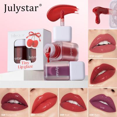 2pcs Tiny Lip Glaze Set Miniature Water Glossy Liquid Lipstick Long-Lasting Hydrating Mirror Lip Tint Makeup Cosmetics Gift Box