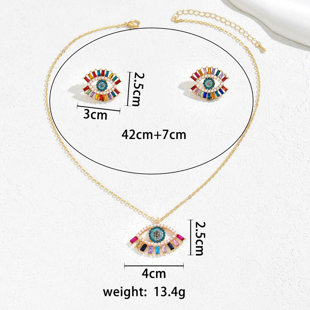Hip Hop Simple Wind Necklace Earrings Women's Personality Angel's Eye Design Diamond Earrings Versatile Long Necklace