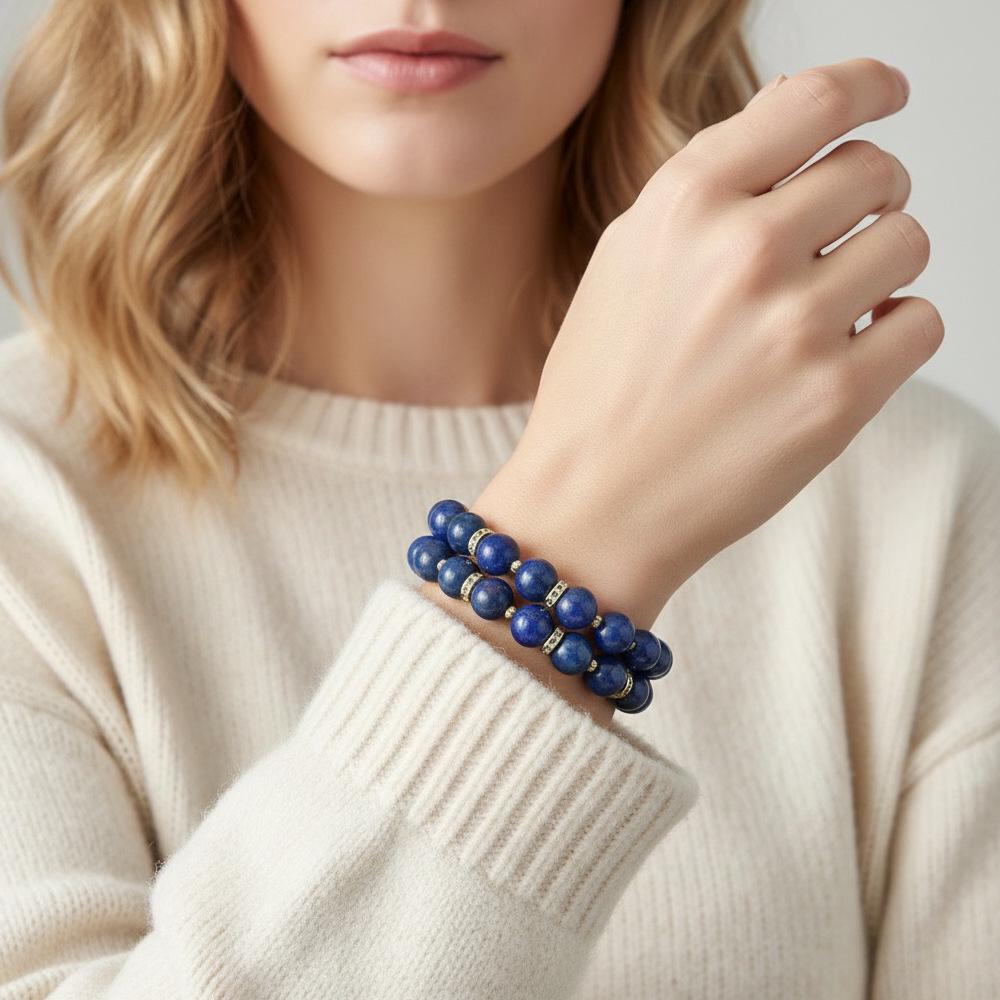 Elegant Semi-Precious Stone Beaded Bracelet - Light Luxury, High-End, Versatile Elastic Round Beads for Couples