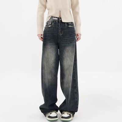 Women's Loose Wide-leg Jeans Spring and Autumn Street Fashion Retro Straight Loose Jeans Pants
