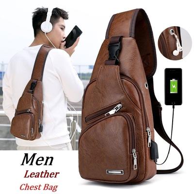 Göğüs Çantası Rahat Açık Seyahat USB Şarj Portu tek kollu çanta Deri Crossbody Çanta Messenger Çanta