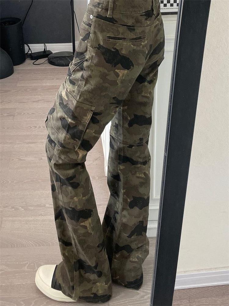 Women's Retro Camouflage Multi-Pocket Wide-Leg Work Pants