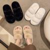 8Cm warm fluffy double strip versatile one-word slippers women's thickened fashion manufacturer round head flat-bottomed cotton slippers