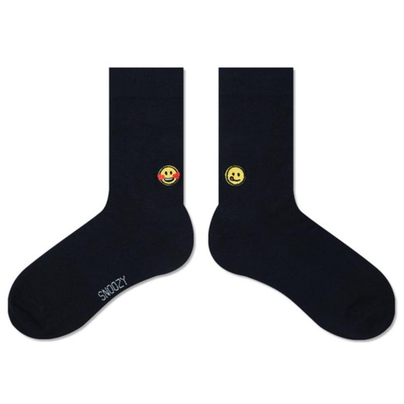 SNOOZY Heart Smile Emoji Embroidered Socks (Dark Navy)