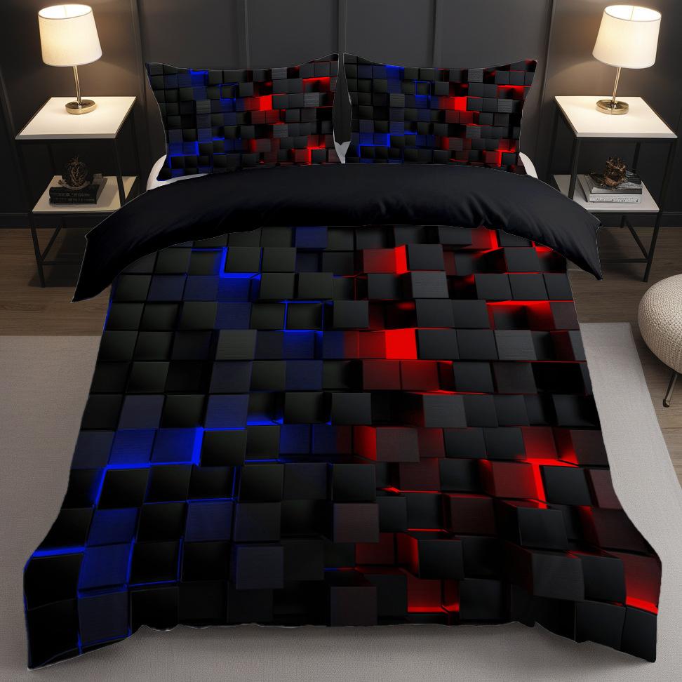 

Abstract Grid Series Three-Piece Set To Map Custom 3D Digital Printing Quilt Cover Bedding 135 * 200cm 50 * 80cm * 1 two-piece set