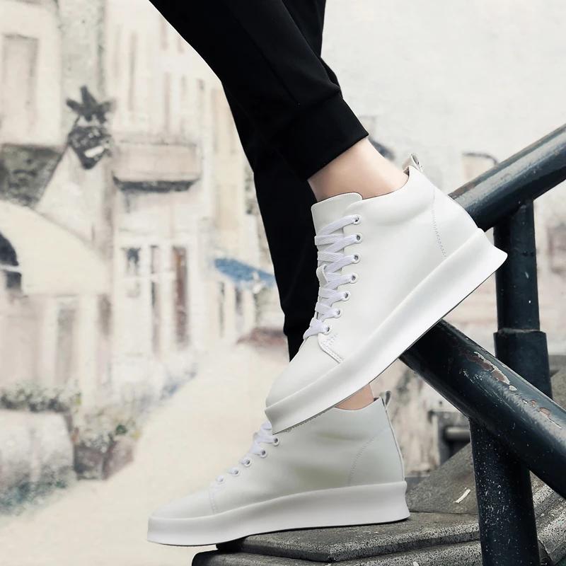 Fashion Luxury Men Elevator Shoes Height Increase Invisible8Cm Heighten Increasing Outdoor Antiskid Sneakers Lace-Up Casual Leather Shoe