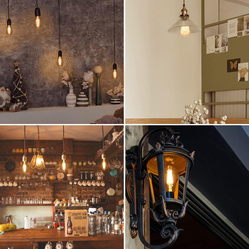 aurogeek LED Bulbs, E26 Base, 6W, ST64 Filament, Amber, Edison Bulb, 800lm, 2700K, 60W Equivalent, Non-Dimmable, Retro Style, Wide Beam, for Pendant