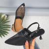 Fashion Vintage Black Mesh Surface Women High Heels Mules Shoes Breathable Hollow Brand Design Soft Leather Summer Sexy Ladies Sandals