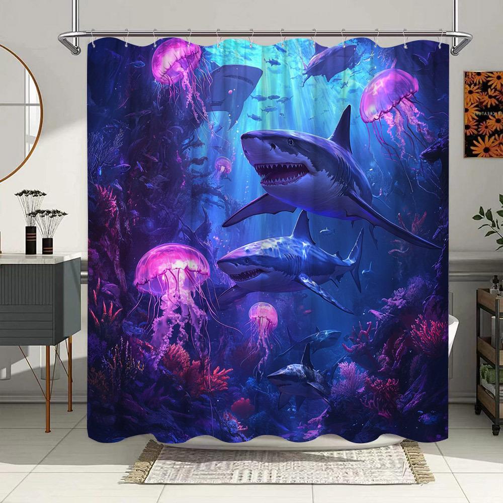 

Brilliant Underwater Shower Curtain Ocean Theme Humorous Bathroom Decorative Shower Curtain With 12 Hooks, 180X180Cm W60H190(CM)-1 Pcs