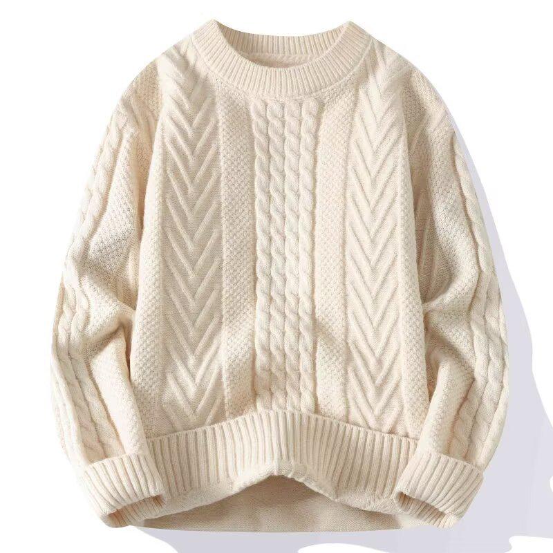 Men's Diamond Jacquard Alpaca Wool Crew Neck Sweater - Skin-Friendly Casual Pullover for Autumn and Winter