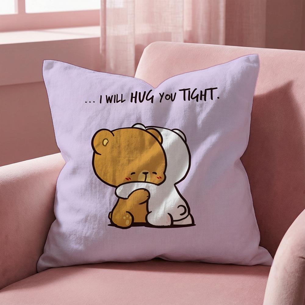 Cute m-Milk and Mocha bBears Cushion Cover Multi-Scene Pillow Cover for Home & Car - Reversible, Soft & Durable for Daily Use