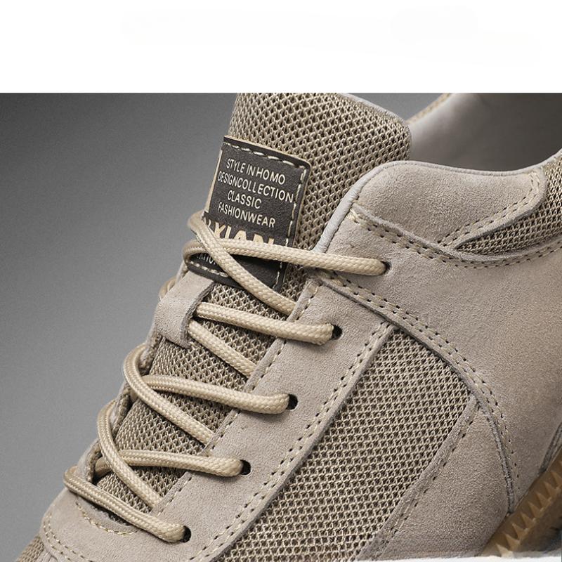 Men's Pigskin Mesh Surface Work Shoes Rubber Soft Sole Lace Up Casuals Platform Solid Color Board Shoes Non-slip Durable Casuals