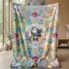 Floral Cats Artwork Theme blanket Lightweight Warm Flannel Blanket Decorative Throw Blanket for Home Decoration