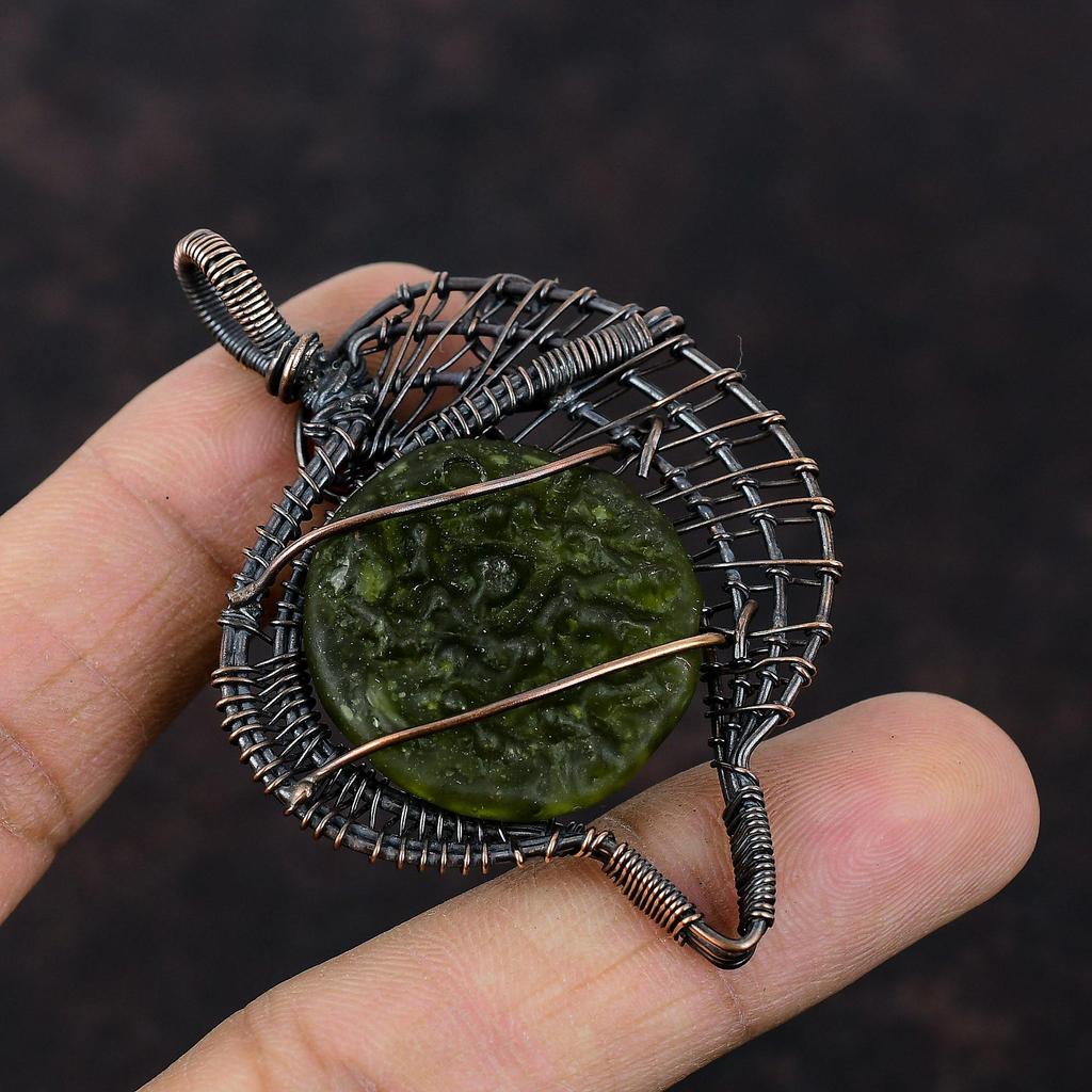 Moldavite Pendant Copper Wire Wrapped Pendant Moldavite Gemstone Jewelry Handmade Pendant Gift For Mother Copper Wire Jewelry Healing Stone