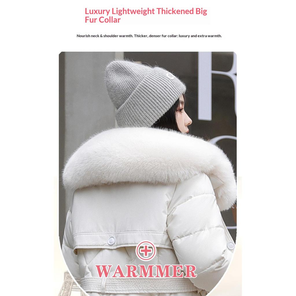 Slim-fit Big Fur Collar Mid-length Over-the-knee Padded Jacket Thickened Jacket
