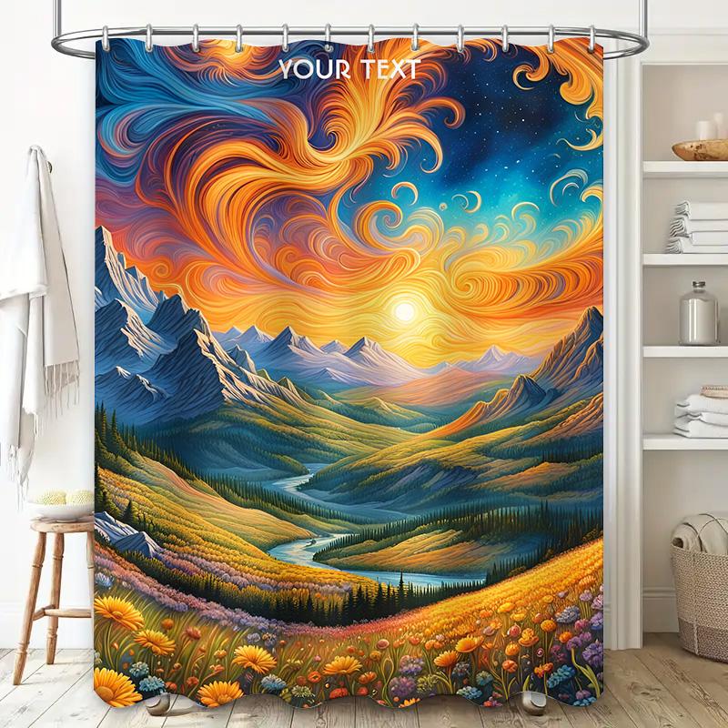 Sunset Mountain Majesty: Scenic Landscape Pattern Shower Curtain for a Tranquil and Inspiring Bathroom Décor