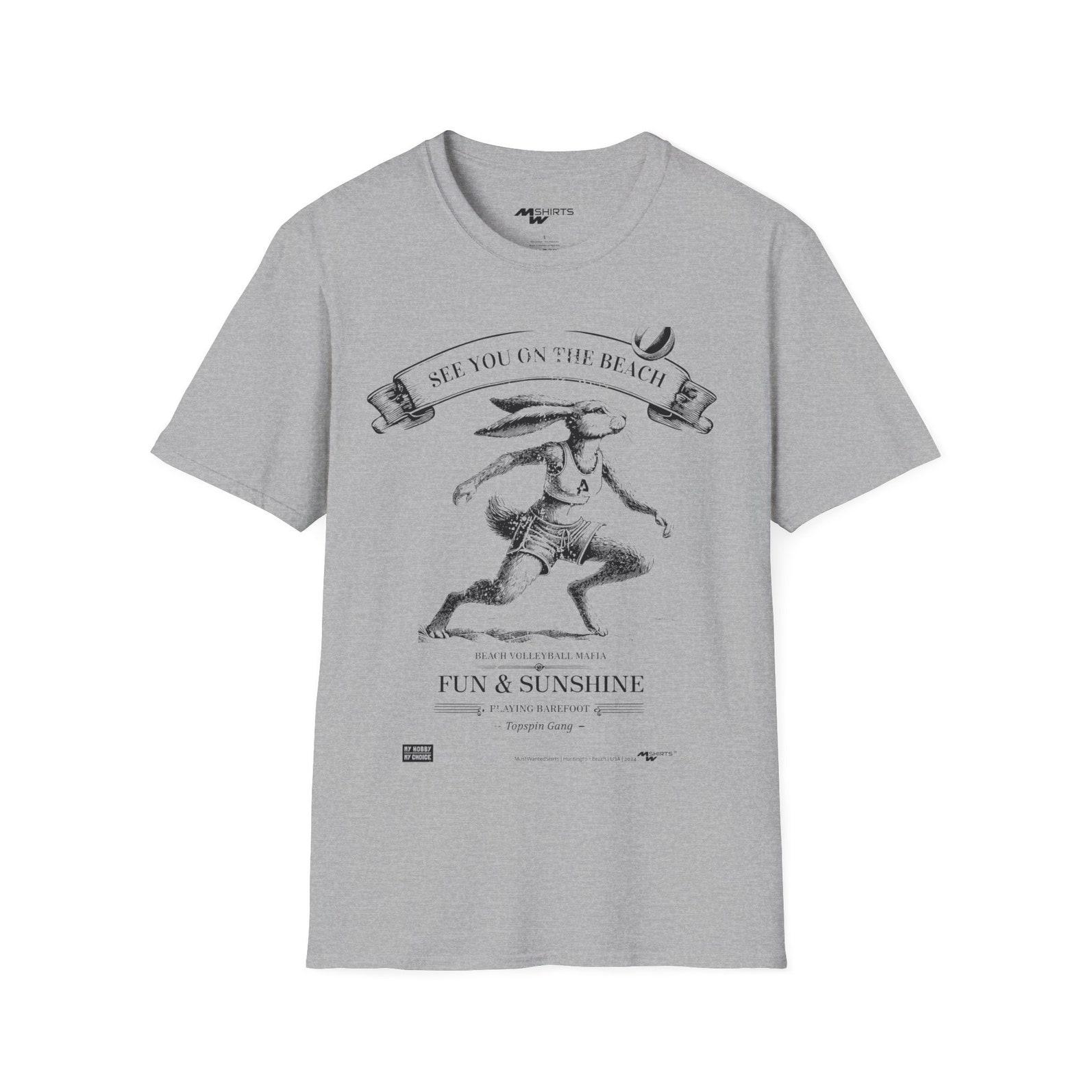 Beach Volleyball Bunny T-Shirt: Copper Engraving Style S