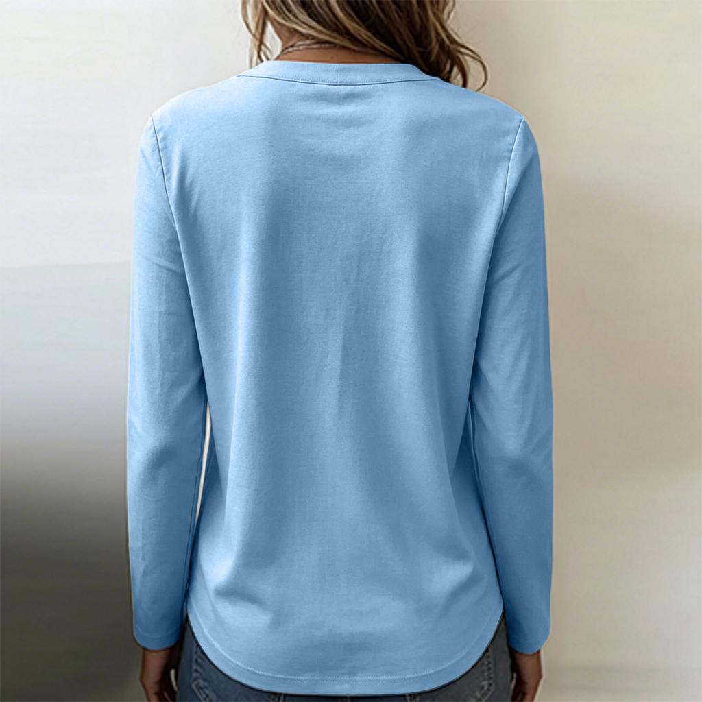 Camisa Henley de Manga Larga para Mujer Casual Holgada Botones Cuello en V Ligera Pulóver para Uso Diario