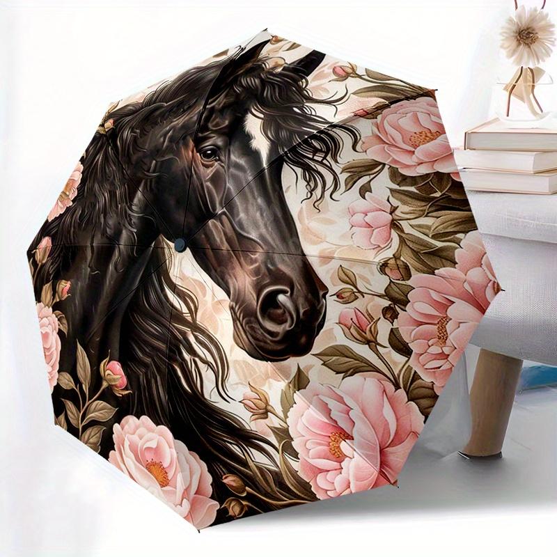 Horse Utomatic Folding Umbrella With 8Rib Design Compact Umbrella For Outdoor Leisure And Travel Gifts Y17