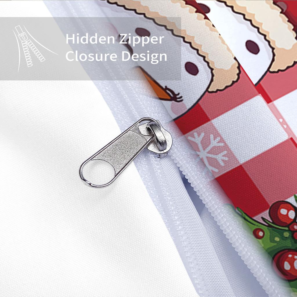 Christmas Bedding Collection - 3PCS Set Red Check Pattern Featuring Snowman Tree and Holiday Elements