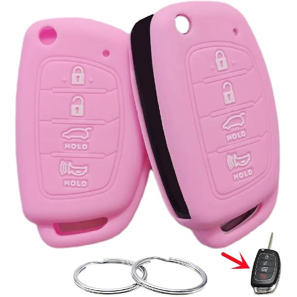 

Silicone Rubber Key Fob Cover Compatible with 2013-2019 Hyundai Santa Fe Sport Sonata Tucson OSLOKA-875T (Suitable for Buttons with Eject/flip/fold