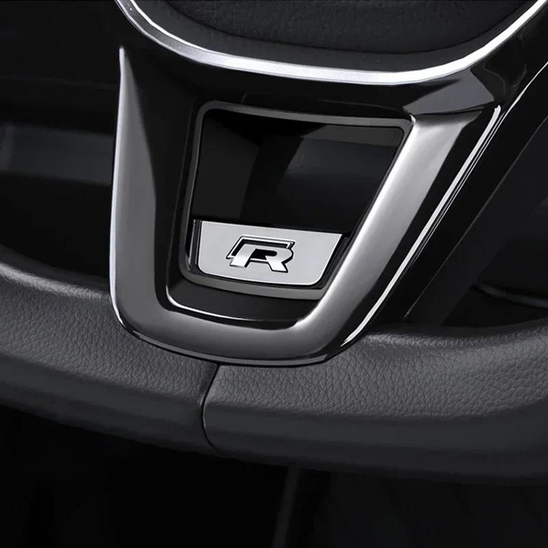 New Senior R Rline Logo Car Steering Wheel Trim ABS Plating Stickers Accessories For Volkswagen GTI Polo Golf Scirocco Jett