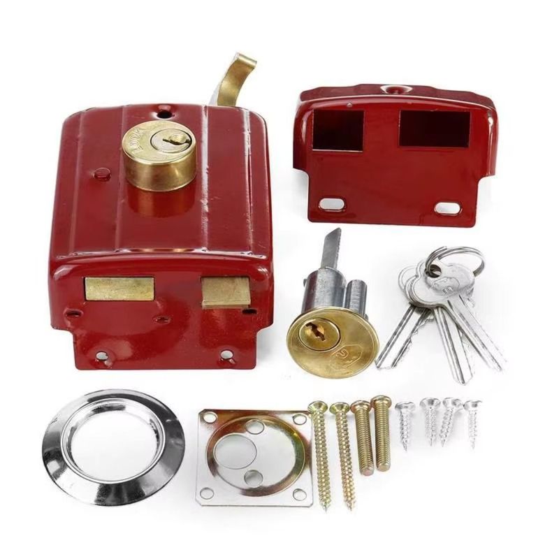 Iron Anti-theft Door Lock Key Included Durable Heavy Duty Lock Single Cylinder Retro Style Retro Red Lock Exterior Door