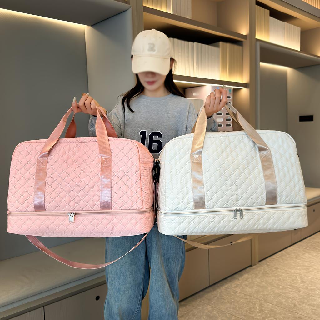 Lightweight Diamond Patterned Bag Large Capacity Travel Luggage Portable Suitable Short Long Distance Travel Fitness Storage Bag