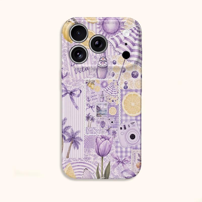 Pastel Lavender Summer Collage Art Graphic Film Aesthetic Protective Shockproof Bumper Phone Case For iPhone 13 14 15 16 17 Pro Max Plus