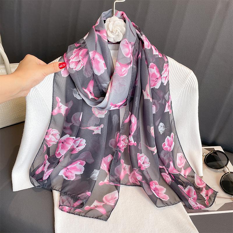 Motetrykt blomster chiffon hijab skjerf kvinner pareo dame bandanas badehåndklær sommer muslimsk slør wrap kvinne foulard