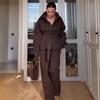 2025 European Autumn Cardigan with Stand-up Collar and Belted Waist, Paired with Loose Temperament Trousers