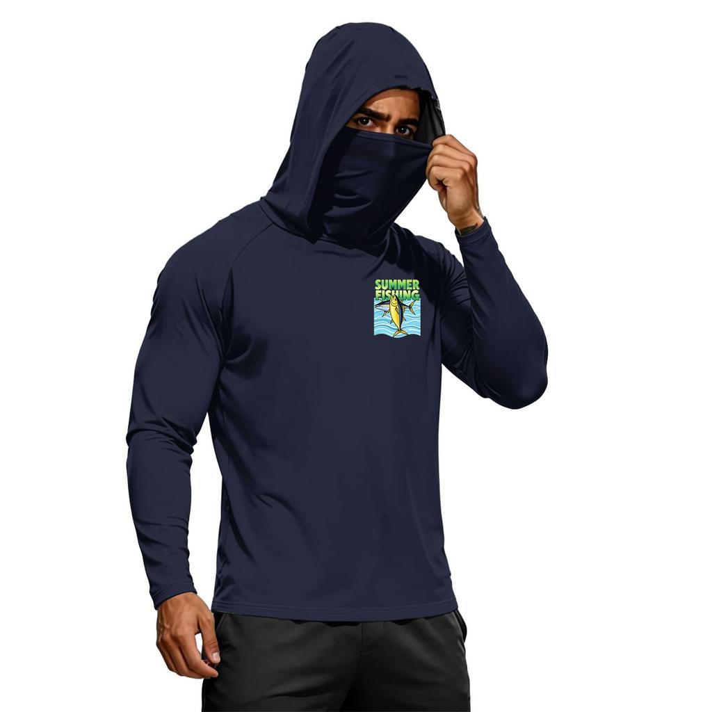 Men's Summer Long Sleeve Quick Dry Hoodie UPF50 Plus Sun Protection Lightweight Fitness Outdoor Sports Hooded Shirt