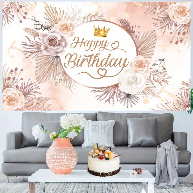 2D Watercolor Floral Happy Birthday Party Background Banner