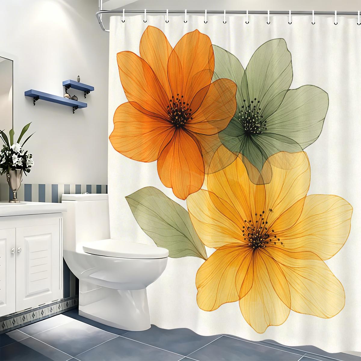 

Vibrant Floral & Butterfly Pattern Polyester Shower Curtain - Charming Bathroom Decor, Stylized Bath Linen For Home W60H190(CM)-1 Pcs