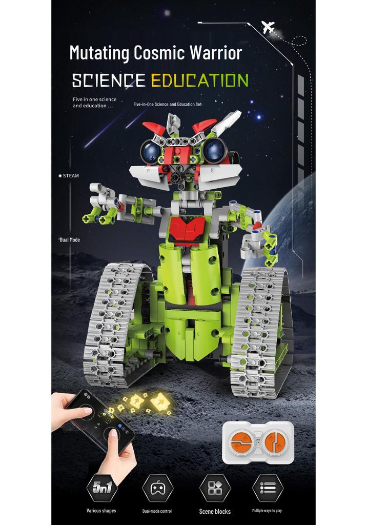 Programmable 5-in-1 Remote Control Moon Robot for Science Education, Compatible Building Blocks