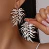 Europe and America Style Metal Large Leaf Drop Earrings for Women Vintage Texture Gold Silver Color Stud Earring Holiday Jewelry