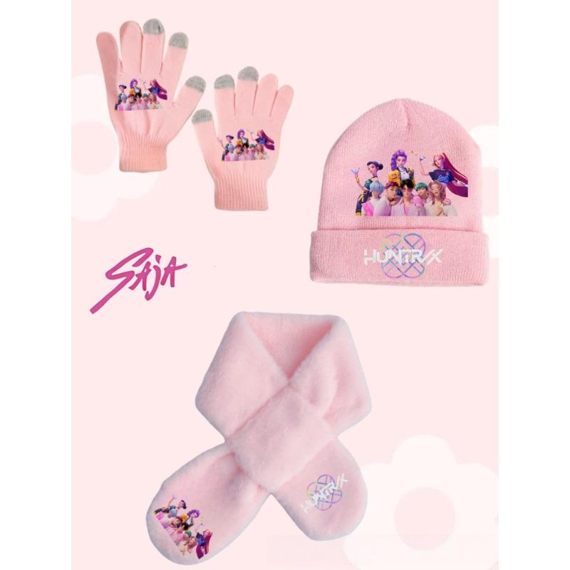 Witch Hunt Girl Winter Warm Knitted Hat Scarf Glove 3-Piece Set Anime Cartoon Children Cute