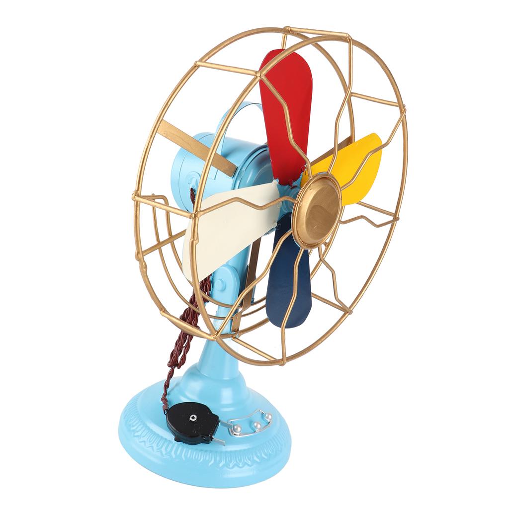 Ventilatore da Tavolo Vintage Stile Retrò Colori Raffinati Base Larga in Metallo Ventilatore da Scrivania Antico Decorazione per Vetrina H