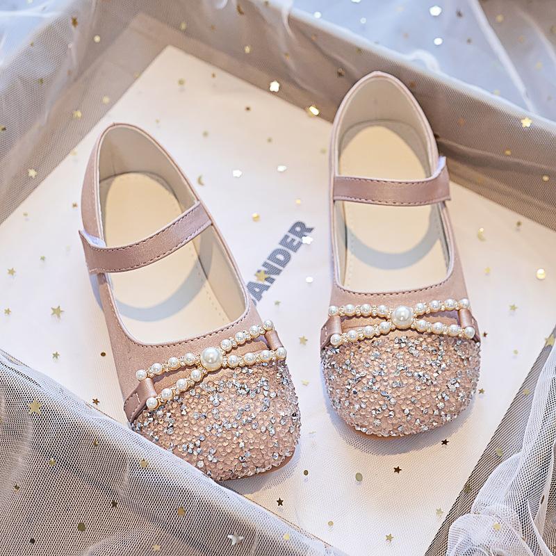 Girls' princess shoes 2025 spring and autumn rhinestone single shoes baby small leather shoes children's shoes soft sole with dress shiny