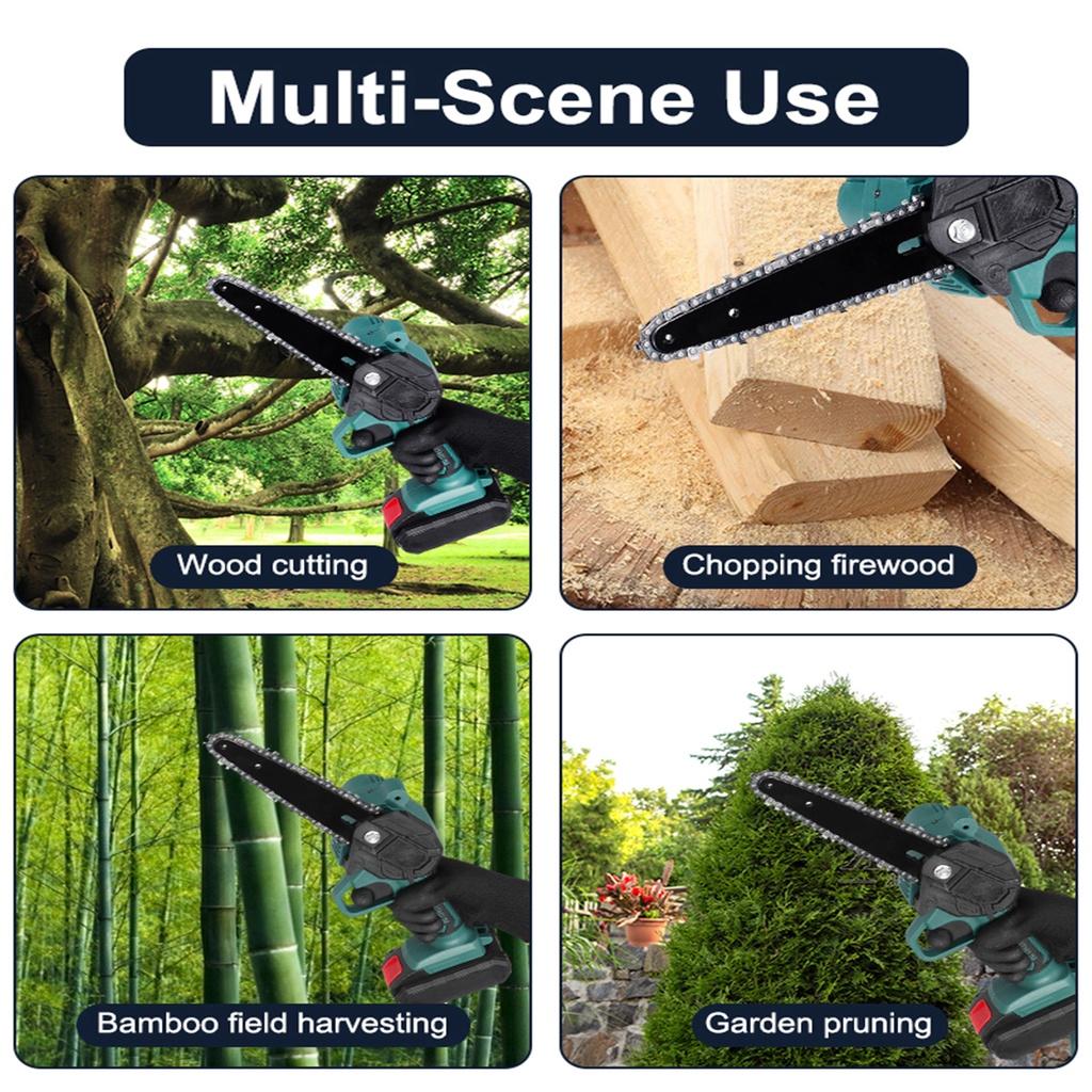 1200W Mini 4palcová dobíjecí elektrická řetězová pila s 1/2 lithium-iontovou baterií Dřevoobráběcí prořezávací pila pro jednu ruku Zahradní nářadí