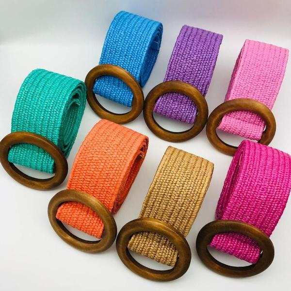 Retro PP Grass Woven Women's Waistband with Elastic and Elastic Waistband, Fashionable and Minimalist Hundred Matching Dresses