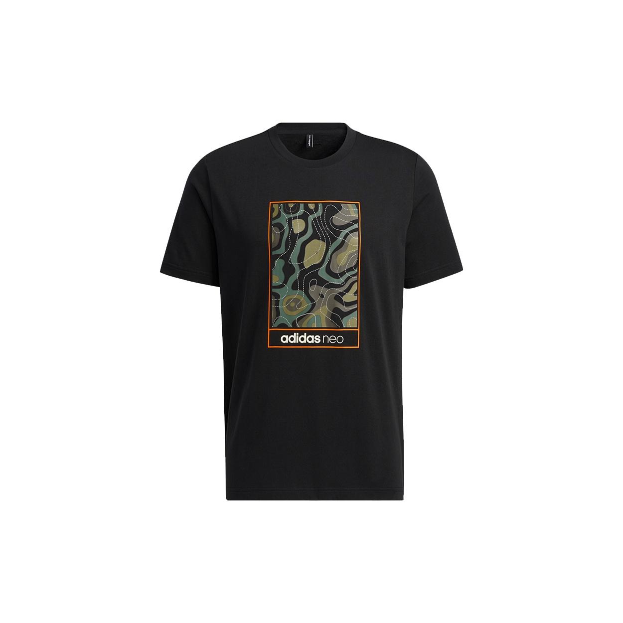 adidas neo M Cg T2 Camouflage Pattern Printing Sports Short Sleeve Black Men s HE7946 XS