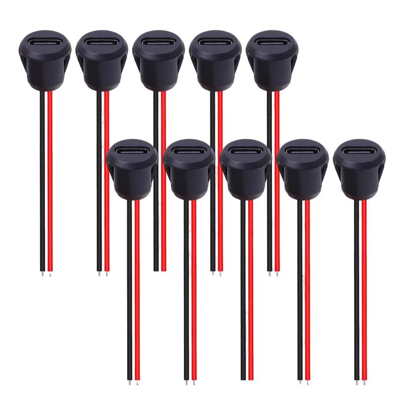 2Pin USB Connector Type-C Waterproof with Female Socket Fast Charging Jack Charging Port USB-C Charger Plug Socket 1/5/10/20pcs