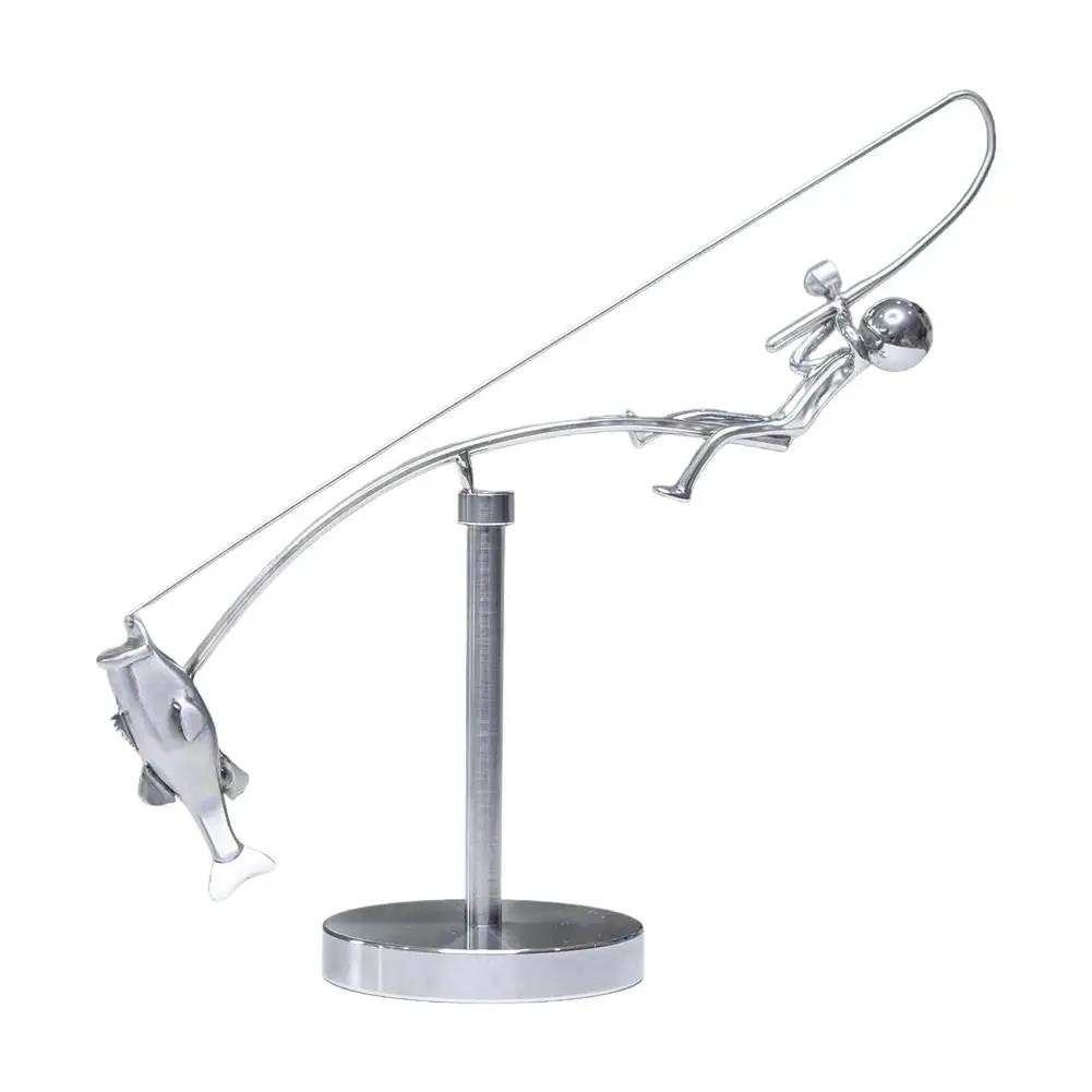 

Балансирующая скульптура «Рыбак» из полированной нержавеющей стали, балансирующая поделка-орнамент, настольное украшение-поделка белый