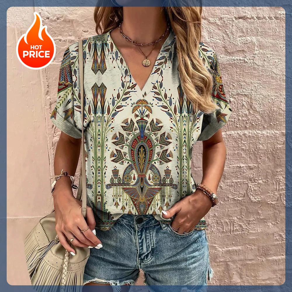 Vintage V-Neck Women's T-Shirt Summer Short Sleeve Tee Casual Harajuku Stripe Print T Shirt for Women Streetwear Pullover Tops