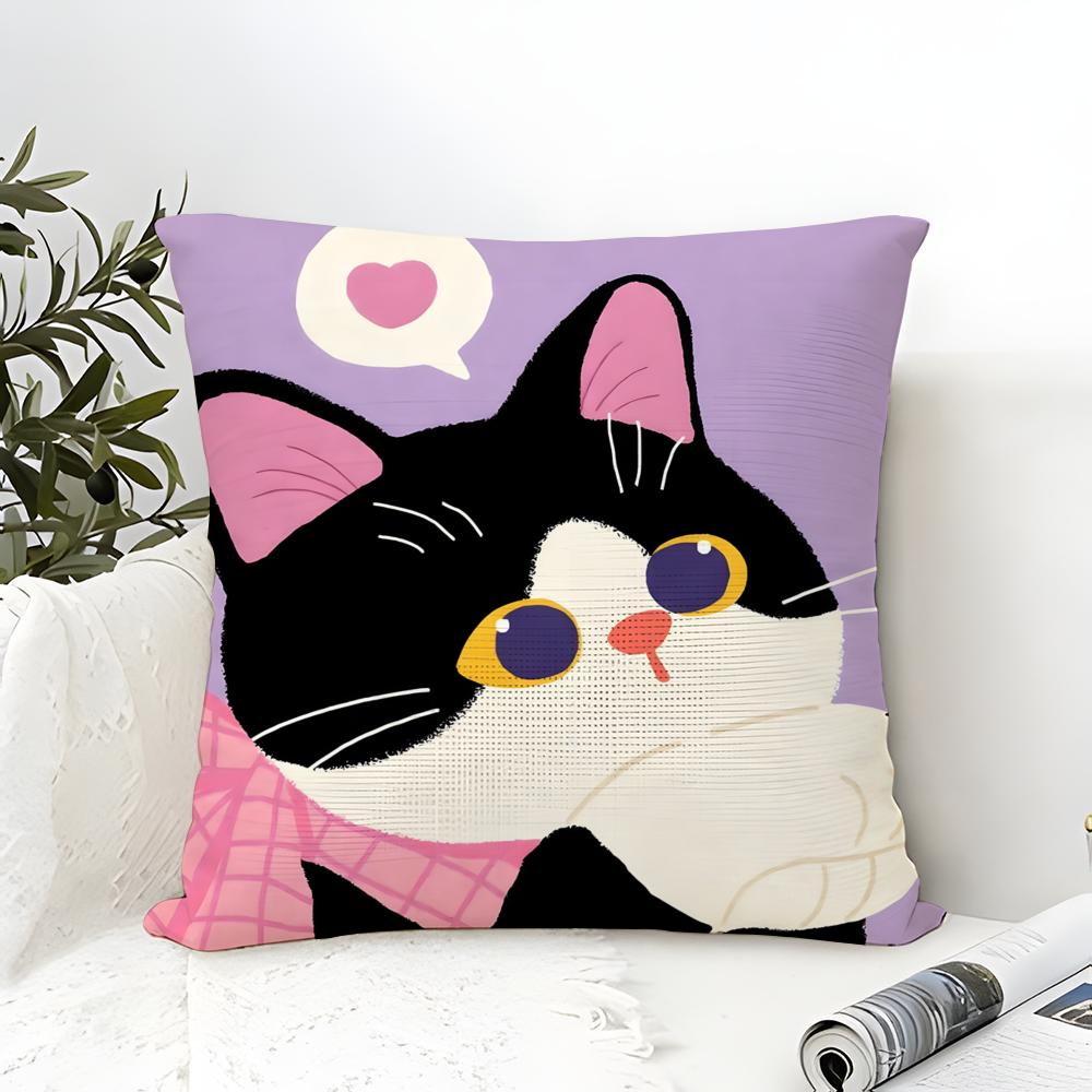 Cute Cartoon Cat Patterns Pillow Case Cotton Linen Fabric Square Zipper Pillowcase Home Decorative Living Room