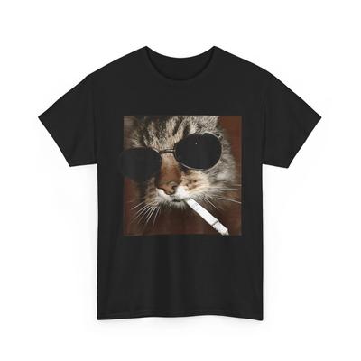 Rokende Kat T-shirt, Kat met Zonnebril Kitten Grappig Meme Shirt