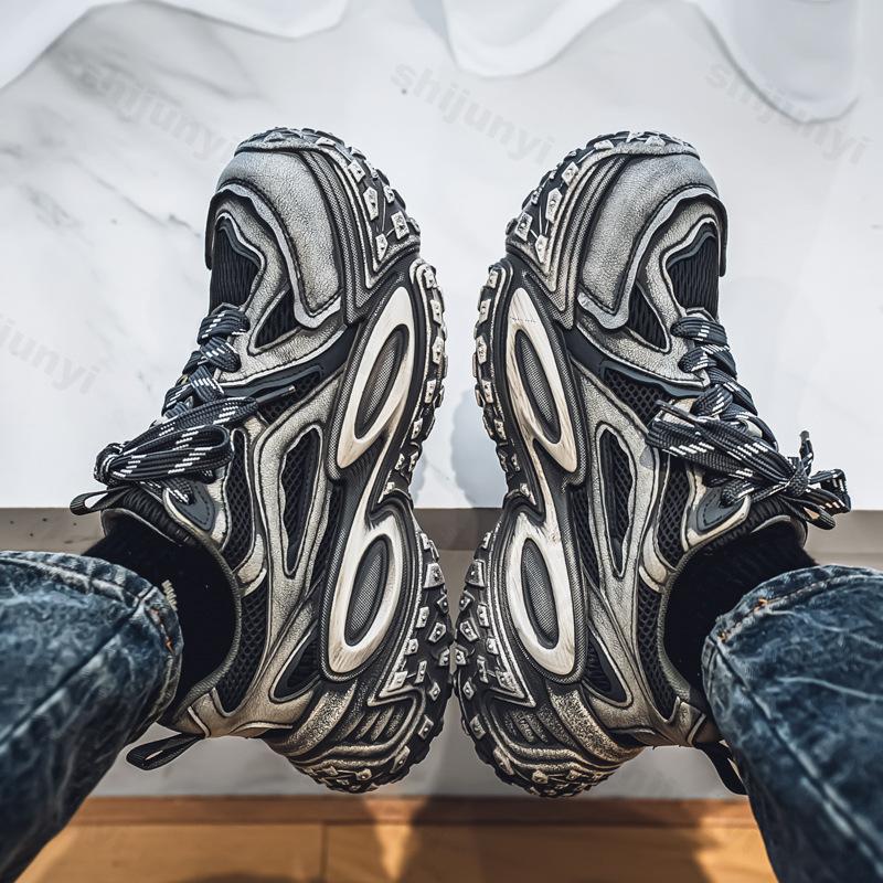 Mens Chunky Sneaker Designer Tire Sole Sport Shoes Fashion Casual Leather Fabric Height Increased Platform Shoes Plus Size 45 46