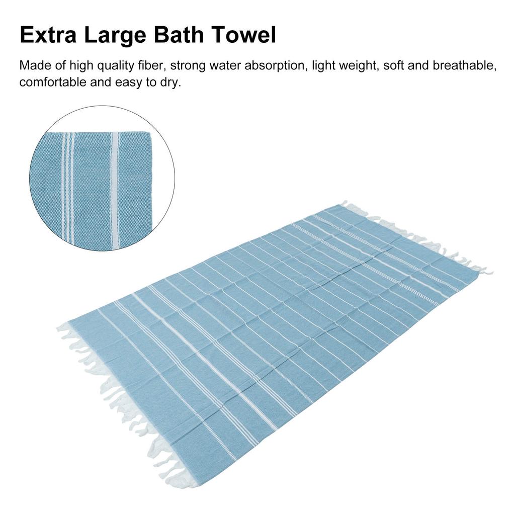 Stripe Beach Towel Extra Large Size Shawl Towel with Tassel for Travel Camping Gym Swimming PoolBlue